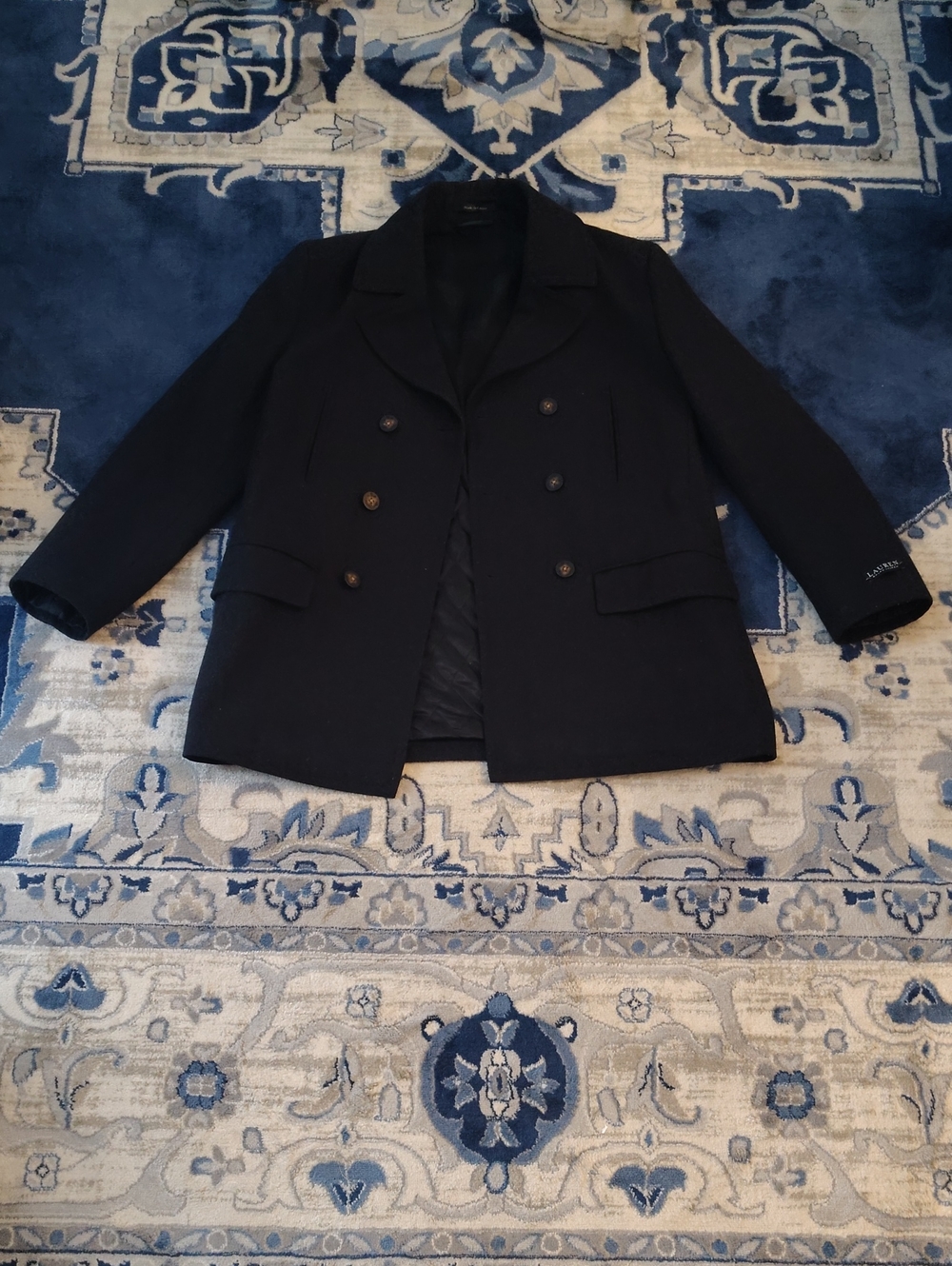 Ralph Lauren Wool  Navy Style  Double-Breasted Charcoal Peacoat